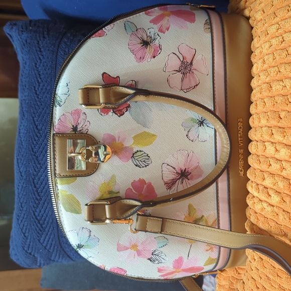 Adrienne Vittadini Floral Satchel - Cream and Tan - Picture 1 of 12